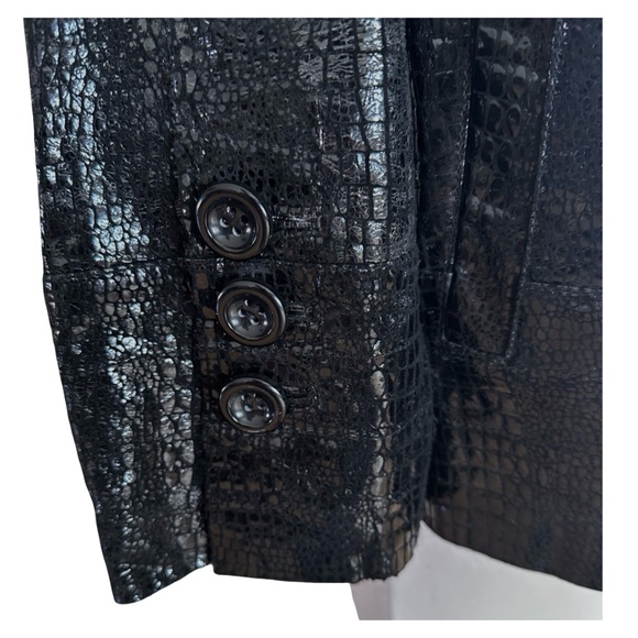 600 WEST Women’s Black Genuine Leather Blazer Jacket Size S Crock Print - Picture 6 of 12